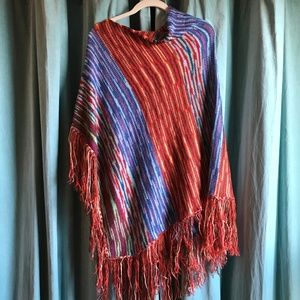Multi Color poncho style sweater - OSFM